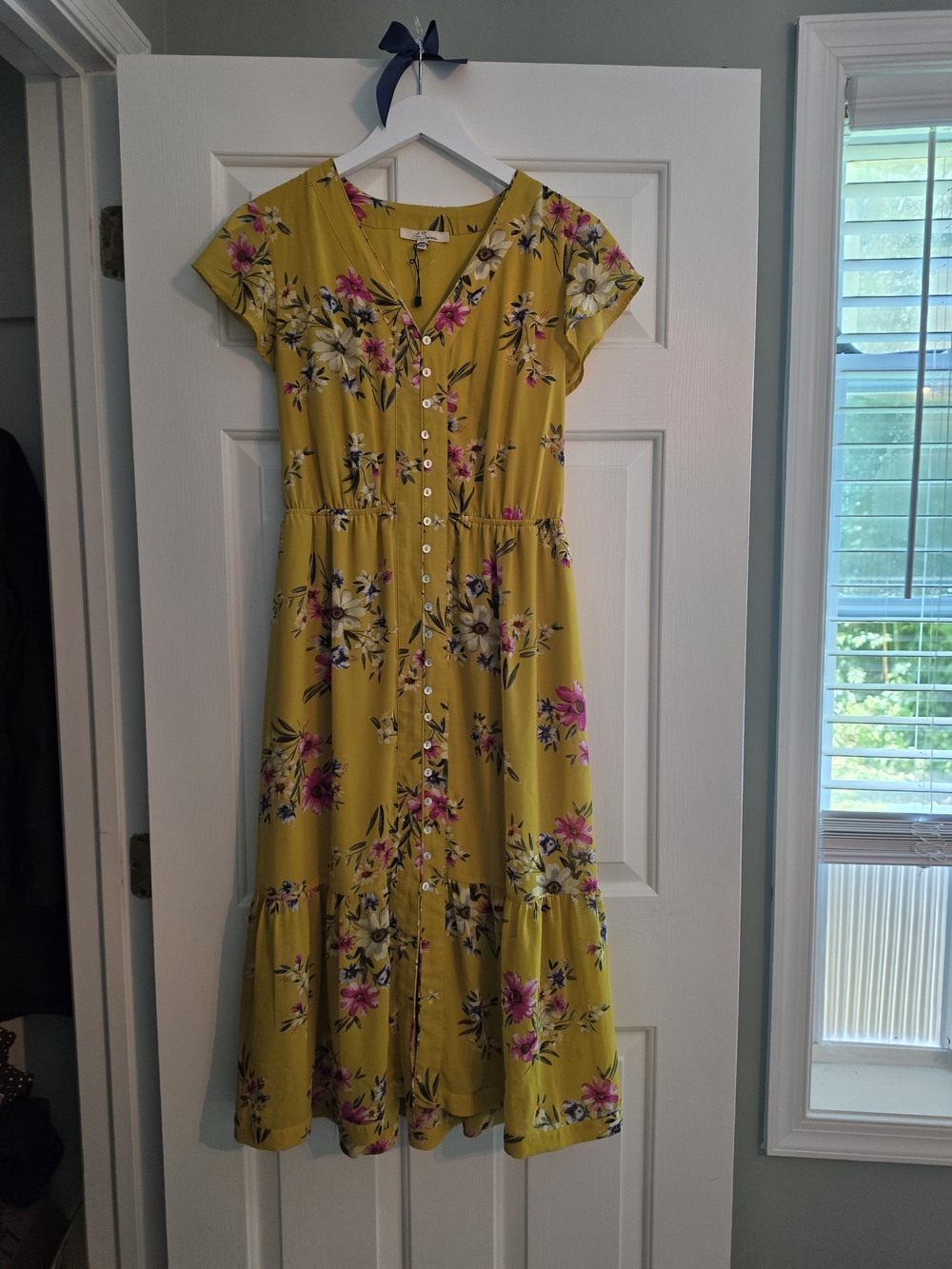 Les Serein Janine Midi Yellow Floral Dress